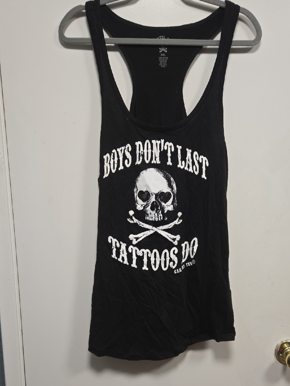 Black Graphic Racerback Tank Top with Skull & Slogan